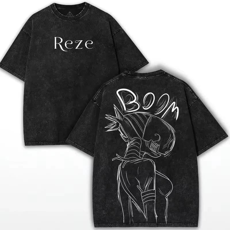 Chainsaw Man Reze Printed Tee Men's Clothing Short Sleeve Washed Cotton T-shirt Vintage Casual T Shirt 2026 Summer T Shirt