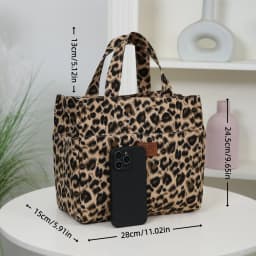 New Large-Capacity Lunch Bag, Thickened Fabric Lining with Aluminum Foil, Leopard Print, Handbag, Lunch Box Storage Bag