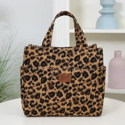 New Large-Capacity Lunch Bag, Thickened Fabric Lining with Aluminum Foil, Leopard Print, Handbag, Lunch Box Storage Bag