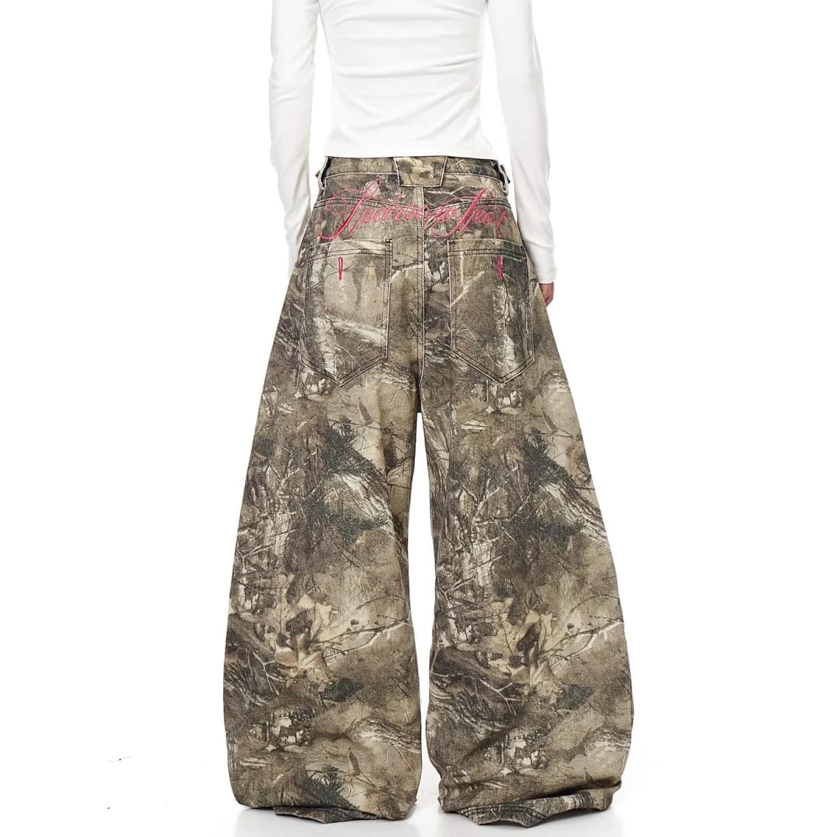 UNITIM Spring Men Straight Pants American Washed Camouflage Embroidered Letter Casual Pants Vintage Baggy Men Wide Leg Trousers