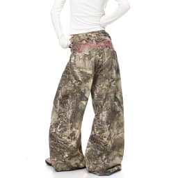 UNITIM Spring Men Straight Pants American Washed Camouflage Embroidered Letter Casual Pants Vintage Baggy Men Wide Leg Trousers