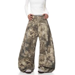 UNITIM Spring Men Straight Pants American Washed Camouflage Embroidered Letter Casual Pants Vintage Baggy Men Wide Leg Trousers