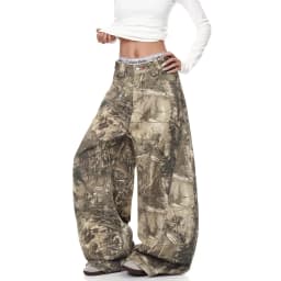 UNITIM Spring Men Straight Pants American Washed Camouflage Embroidered Letter Casual Pants Vintage Baggy Men Wide Leg Trousers