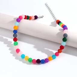 12mm Colorful Round Beads Collar Necklaces Fashion Acrylic Geometric Beaded Necklace Women Jewelry Gifts
