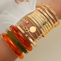 15Pcs Boho Chunky Resin Bangle Bracelet Set for Women Fashion Gold Color Acrylic Stackable Wristband Trendy Cuff Jewelry Gifts