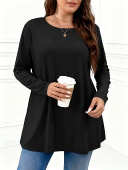 Women's Plus Size Long Sleeve Round Neck Casual Top for Effortless Everyday Style