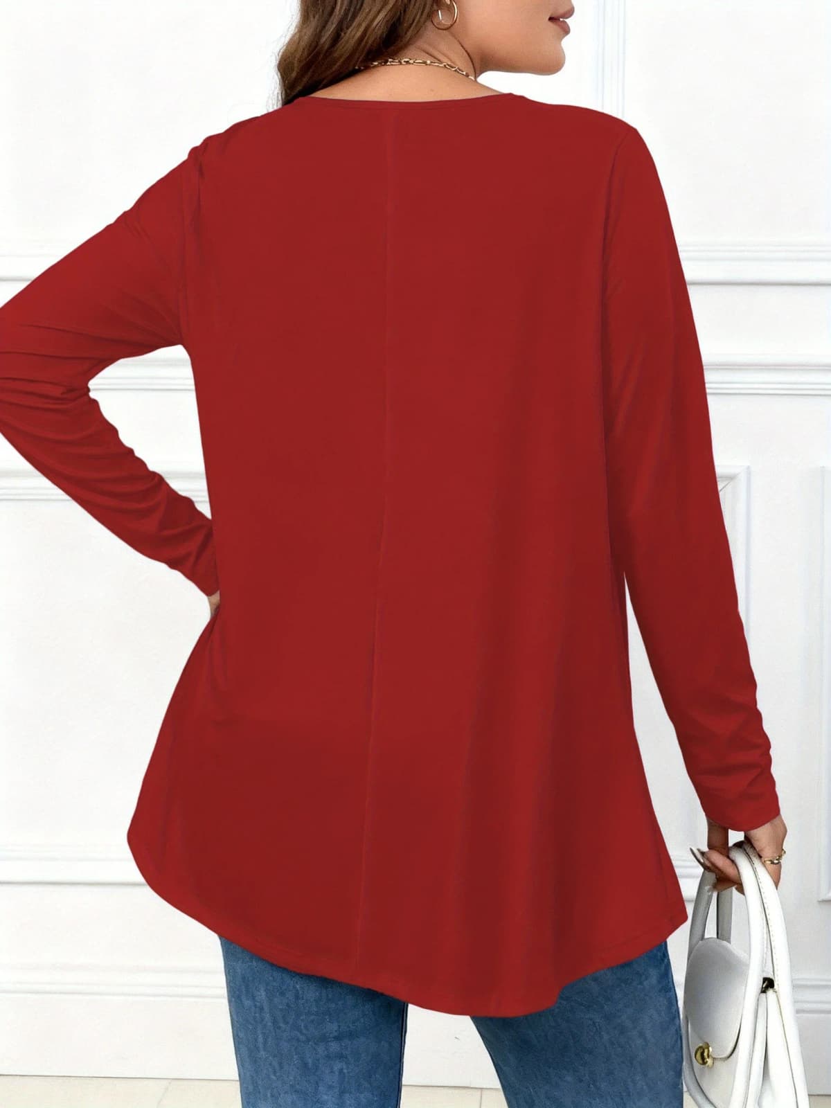 Women's Plus Size Long Sleeve Round Neck Casual Top for Effortless Everyday Style