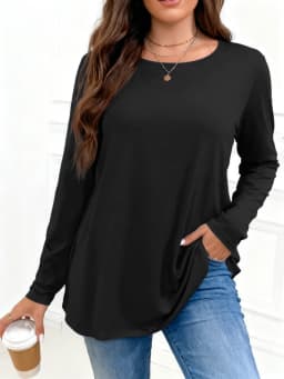 Women's Plus Size Long Sleeve Round Neck Casual Top for Effortless Everyday Style