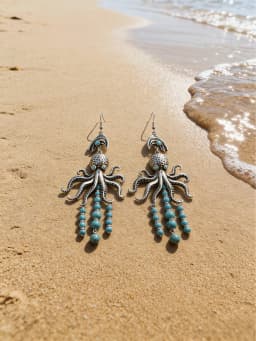 Women's Beach Vacation Ocean Life Earrings European Style Octopus + Bead Pendant Unique Long Drop Earrings