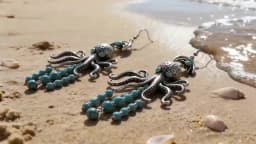 Women's Beach Vacation Ocean Life Earrings European Style Octopus + Bead Pendant Unique Long Drop Earrings