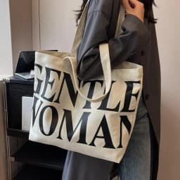 Large Capacity Letter Print Canvas Bag Women Fashion Shoulder Tote Bag Portable Reusable Shopping Bag for Daily Outings