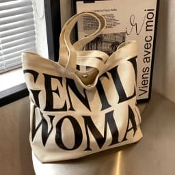 Large Capacity Letter Print Canvas Bag Women Fashion Shoulder Tote Bag Portable Reusable Shopping Bag for Daily Outings