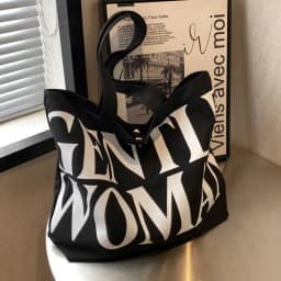 Large Capacity Letter Print Canvas Bag Women Fashion Shoulder Tote Bag Portable Reusable Shopping Bag for Daily Outings