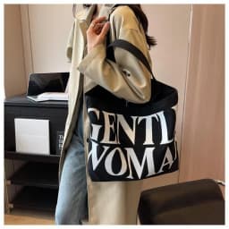 Large Capacity Letter Print Canvas Bag Women Fashion Shoulder Tote Bag Portable Reusable Shopping Bag for Daily Outings