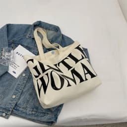 Large Capacity Letter Print Canvas Bag Women Fashion Shoulder Tote Bag Portable Reusable Shopping Bag for Daily Outings