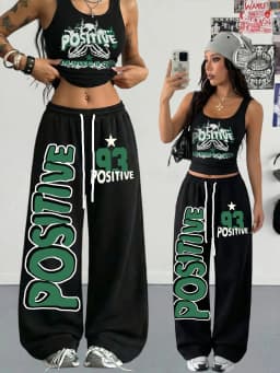 2026 Summer Kids Girls Soft Loose Fit Quick Dry Pants Black Green Positive Skeleton Print Breathable Pants Set for Street Style