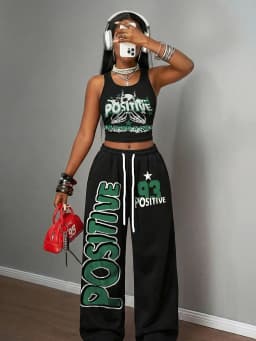 2026 Summer Kids Girls Soft Loose Fit Quick Dry Pants Black Green Positive Skeleton Print Breathable Pants Set for Street Style