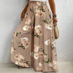 Elegant plus Size Printed Wide Leg Pants for Women Loose Fit Imitation Drawstring Waist Belt Non-Elastic Fabric