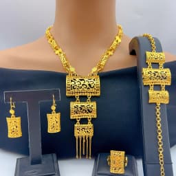 Brazilian 24k Gold Plated Long Tassel Necklace Earrings Jewelry Set For Women Wedding Jewellery Dubai Nigerian Bridal Sets
