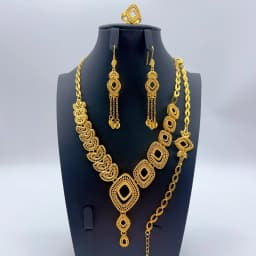 Brazilian 24k Gold Plated Long Tassel Necklace Earrings Jewelry Set For Women Wedding Jewellery Dubai Nigerian Bridal Sets