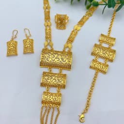 Brazilian 24k Gold Plated Long Tassel Necklace Earrings Jewelry Set For Women Wedding Jewellery Dubai Nigerian Bridal Sets