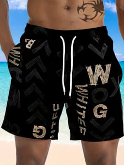 Summer Men's Stylish Print Casual Shorts 3D Geometric Patterns Lightweight Comfortable Drawstring Surfing Swimming Men Clothing