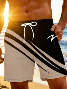 Summer Men's Stylish Print Casual Shorts 3D Geometric Patterns Lightweight Comfortable Drawstring Surfing Swimming Men Clothing