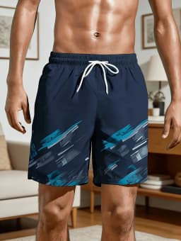 Summer Men's Stylish Print Casual Shorts 3D Geometric Patterns Lightweight Comfortable Drawstring Surfing Swimming Men Clothing
