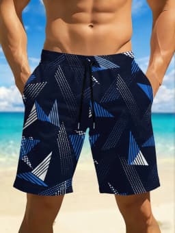 Summer Men's Stylish Print Casual Shorts 3D Geometric Patterns Lightweight Comfortable Drawstring Surfing Swimming Men Clothing