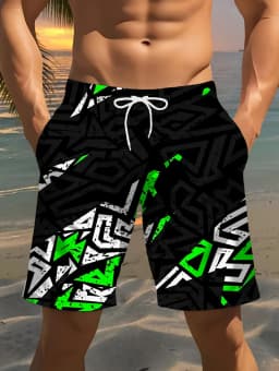 Summer Men's Stylish Print Casual Shorts 3D Geometric Patterns Lightweight Comfortable Drawstring Surfing Swimming Men Clothing