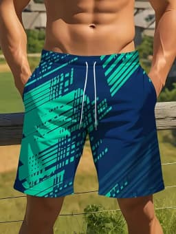 Summer Men's Stylish Print Casual Shorts 3D Geometric Patterns Lightweight Comfortable Drawstring Surfing Swimming Men Clothing