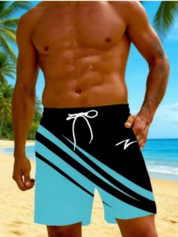 Summer Men's Stylish Print Casual Shorts 3D Geometric Patterns Lightweight Comfortable Drawstring Surfing Swimming Men Clothing