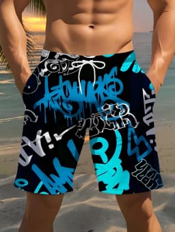 Summer Men's Stylish Print Casual Shorts 3D Geometric Patterns Lightweight Comfortable Drawstring Surfing Swimming Men Clothing
