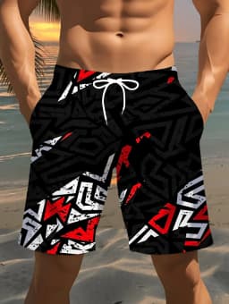Summer Men's Stylish Print Casual Shorts 3D Geometric Patterns Lightweight Comfortable Drawstring Surfing Swimming Men Clothing