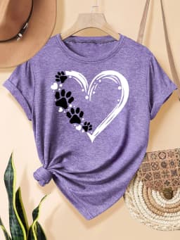 Crew Neck Short Sleeve Heart-shaped Love Graphic T Shirt Women's Outfits Casual Streetwear Lady Sportswear Loose Tees Top Shirts