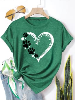 Crew Neck Short Sleeve Heart-shaped Love Graphic T Shirt Women's Outfits Casual Streetwear Lady Sportswear Loose Tees Top Shirts