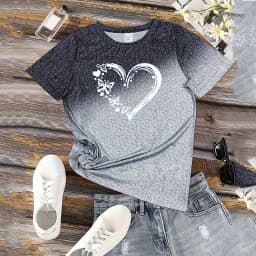 Crew Neck Short Sleeve Heart-shaped Love Graphic T Shirt Women's Outfits Casual Streetwear Lady Sportswear Loose Tees Top Shirts