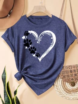 Crew Neck Short Sleeve Heart-shaped Love Graphic T Shirt Women's Outfits Casual Streetwear Lady Sportswear Loose Tees Top Shirts