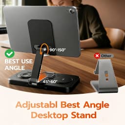 TIMESS 6 in 1 Charging Station Charger For IPhone17 16 15 with Clock & Light 15W Fast Foldable Wired Charging Stand for IPad/Tab