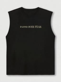 100% Pure Cotton Men's Summer Casual Sports Fitness Loose FAITH OVER FEAR Print Breathable Round Neck Sleeveless Vest