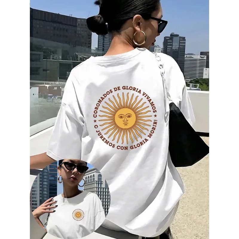 Y2K Harajuku Retro Street T-shirt featuring the Sun King summer collection on the front and back suitable for both men and women