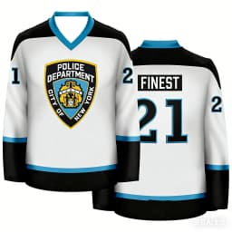 NYPD New York Police Department Ice Hockey Jersey, Finest 21 Number Print V-Neck Long Sleeve Sport Shirt Men's Casual Streetwear