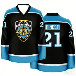 NYPD New York Police Department Ice Hockey Jersey, Finest 21 Number Print V-Neck Long Sleeve Sport Shirt Men's Casual Streetwear