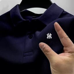 Men's business casual Polo short sleeved T-shirt for summer, comfortable and breathable, solid color printed top for men's wear