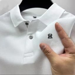 Men's business casual Polo short sleeved T-shirt for summer, comfortable and breathable, solid color printed top for men's wear