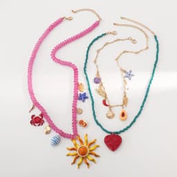 Bohemian Oceanic Style Beaded Multi-Element Pendant Necklace ZA Sun Love Avocado Collarbone Chain