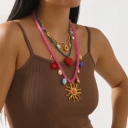 Bohemian Oceanic Style Beaded Multi-Element Pendant Necklace ZA Sun Love Avocado Collarbone Chain
