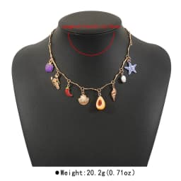 Bohemian Oceanic Style Beaded Multi-Element Pendant Necklace ZA Sun Love Avocado Collarbone Chain