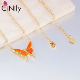 CiNily Delicate Butterfly Shaped Chain Necklace for Women with Created Multicolor Opal Silver Plated Necklace for Birthday Gifts