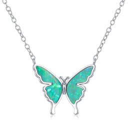 CiNily Delicate Butterfly Shaped Chain Necklace for Women with Created Multicolor Opal Silver Plated Necklace for Birthday Gifts